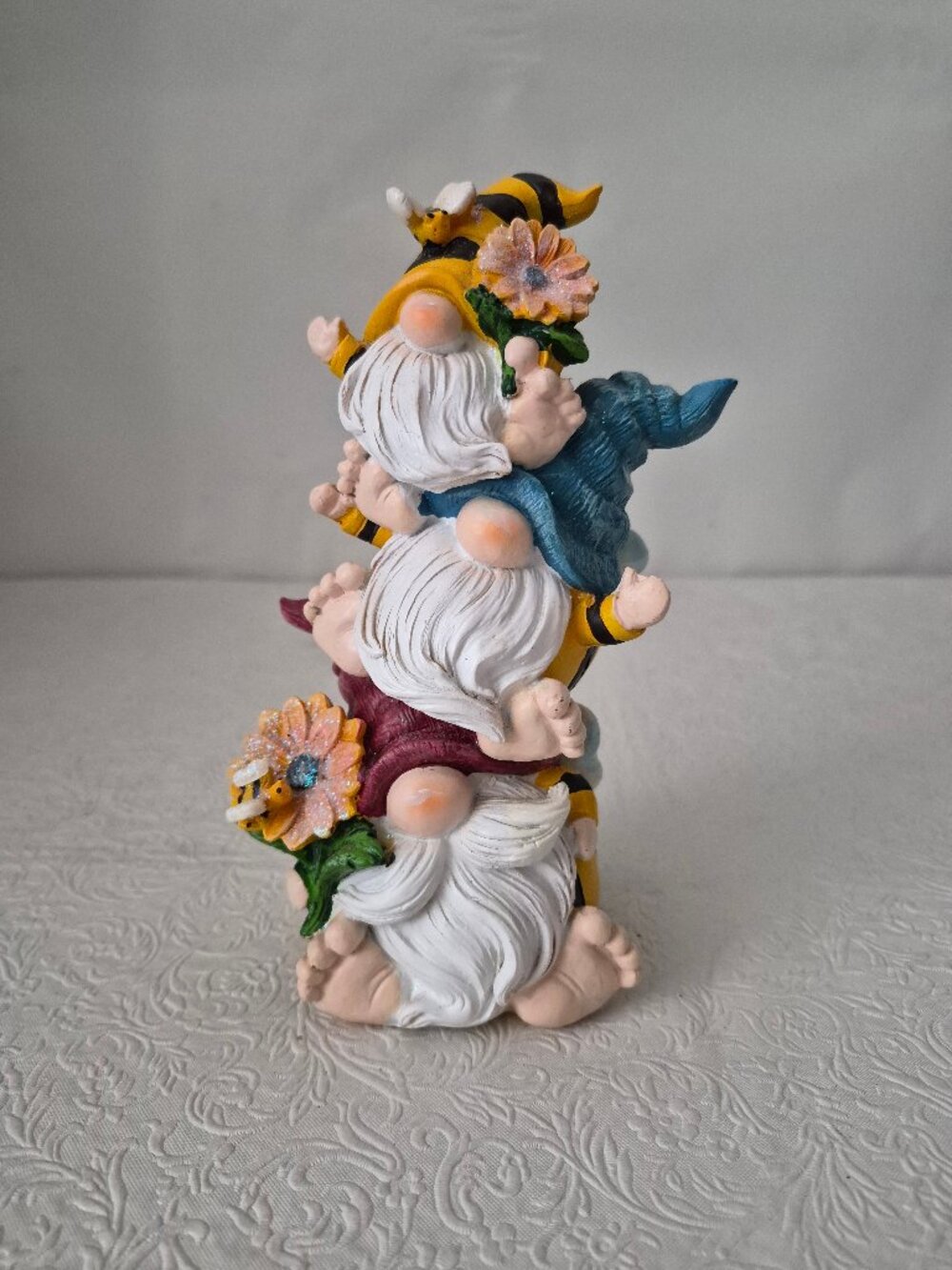 Stacked Floral Resin Bee Gnome Figurine Sunflower Farmhouse Whimsical Decor